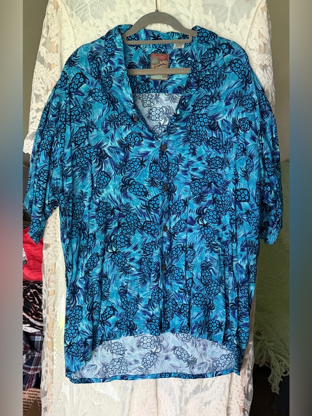 Men's Blue Tropical Print Casual Button-Down Shirt